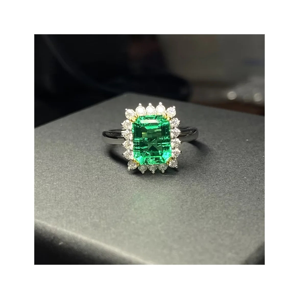 S925 Rings 7x9mm Lab Hydrothermal Emerald Stone Ring Small Moissanite Diamonds Fine Jewelry Ring
