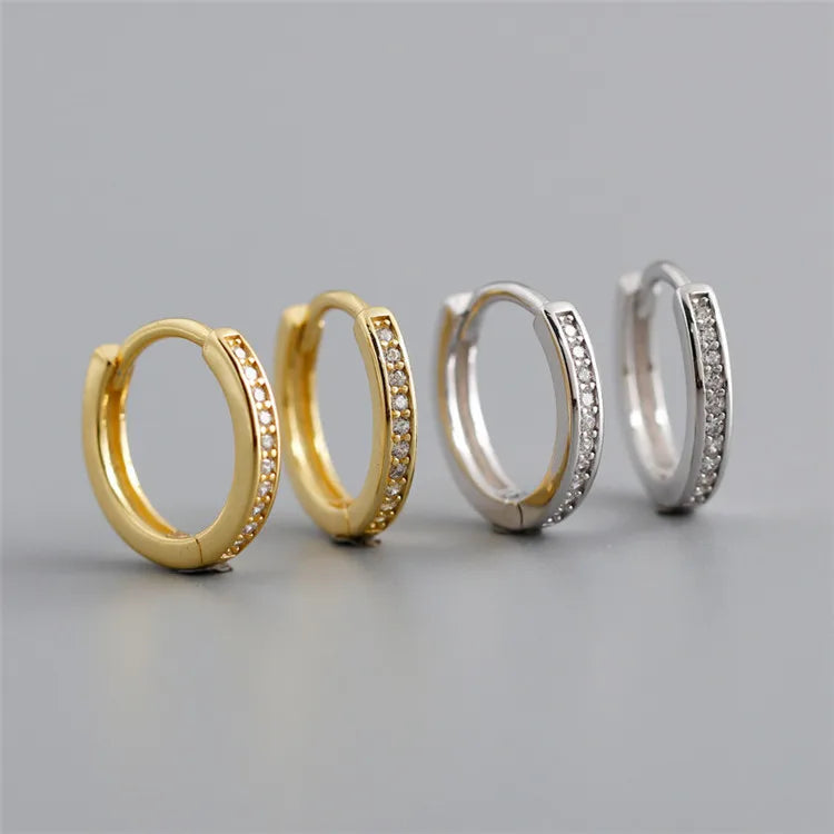 SP Simple Fashion Rhinestone Hoop Earrings Huggie Hoop Zircon Hoop Earring 925 Sterling Silver