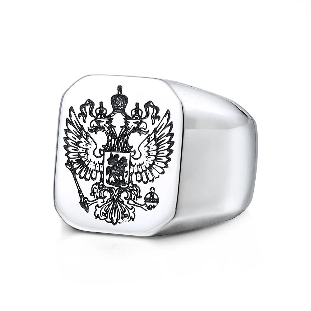 OLAN Fashion Jewelry Customized Wholesale Simple Masonic Double Headed Eagle Stainless Steel Rings for Men