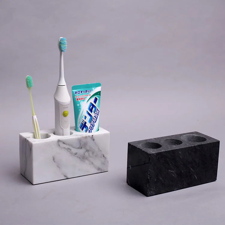 Household Hotel Bathroom Natural Marble Stone Toothbrush Holder Resin With Cup