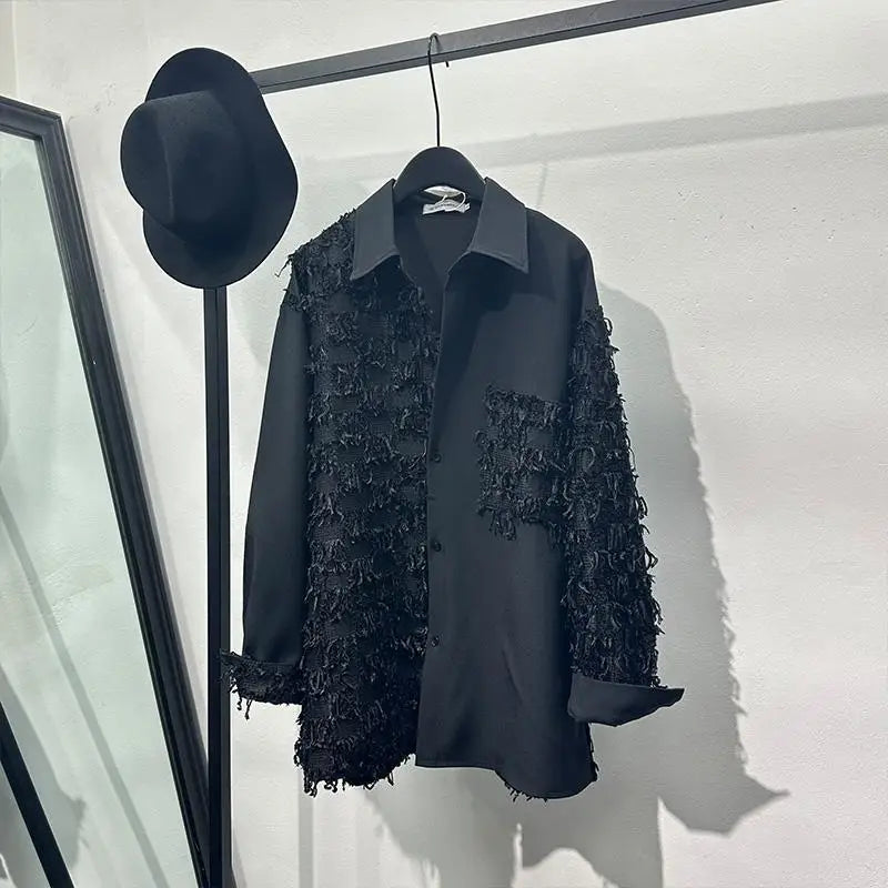 Boutique Wholesale 2025 Autumn New Fashion Lapel Retro Tassel Splicing Long Sleeved Loose Slimming Women's Shirt MegaBDM