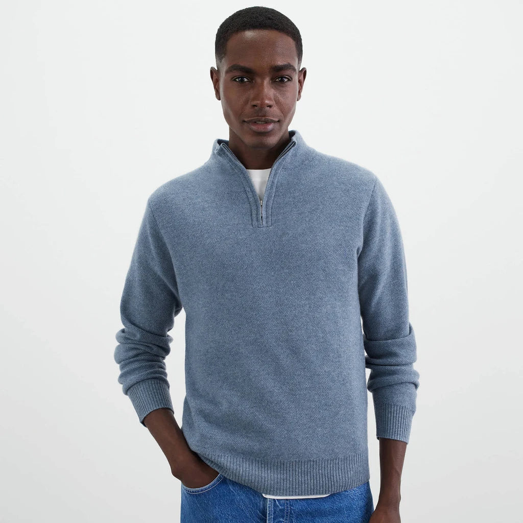 Cotton Custom  Design logo Long Sleeve Jumper Knit Top Pullover Knitwear Waffle Half Zip Knitted Men Wool Knitted Sweater