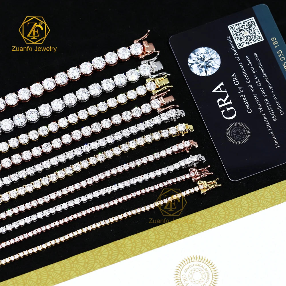 925 Silver Moissanite Necklace for Men 2mm-6.5mm Rhodium-Plated Hip-Hop Jewelry with D VVS Diamond Lab Grown Link Chain