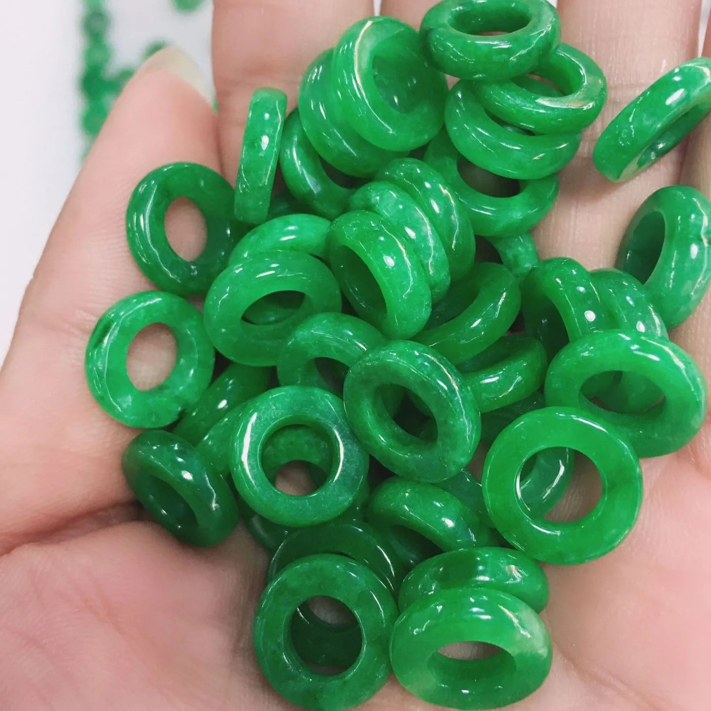Cuiyu 8-15mm Dry Green Iron Dragon Life Jade Ring DIY Accessories Small Hole Yang Green Safety Ring
