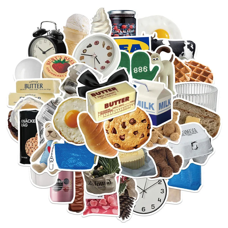 50Pcs Butter Stickers for Teens Adults Cow Biscuits Milk Decals Leisure Farm Life Vinyl Waterproof Food Sticker Pack