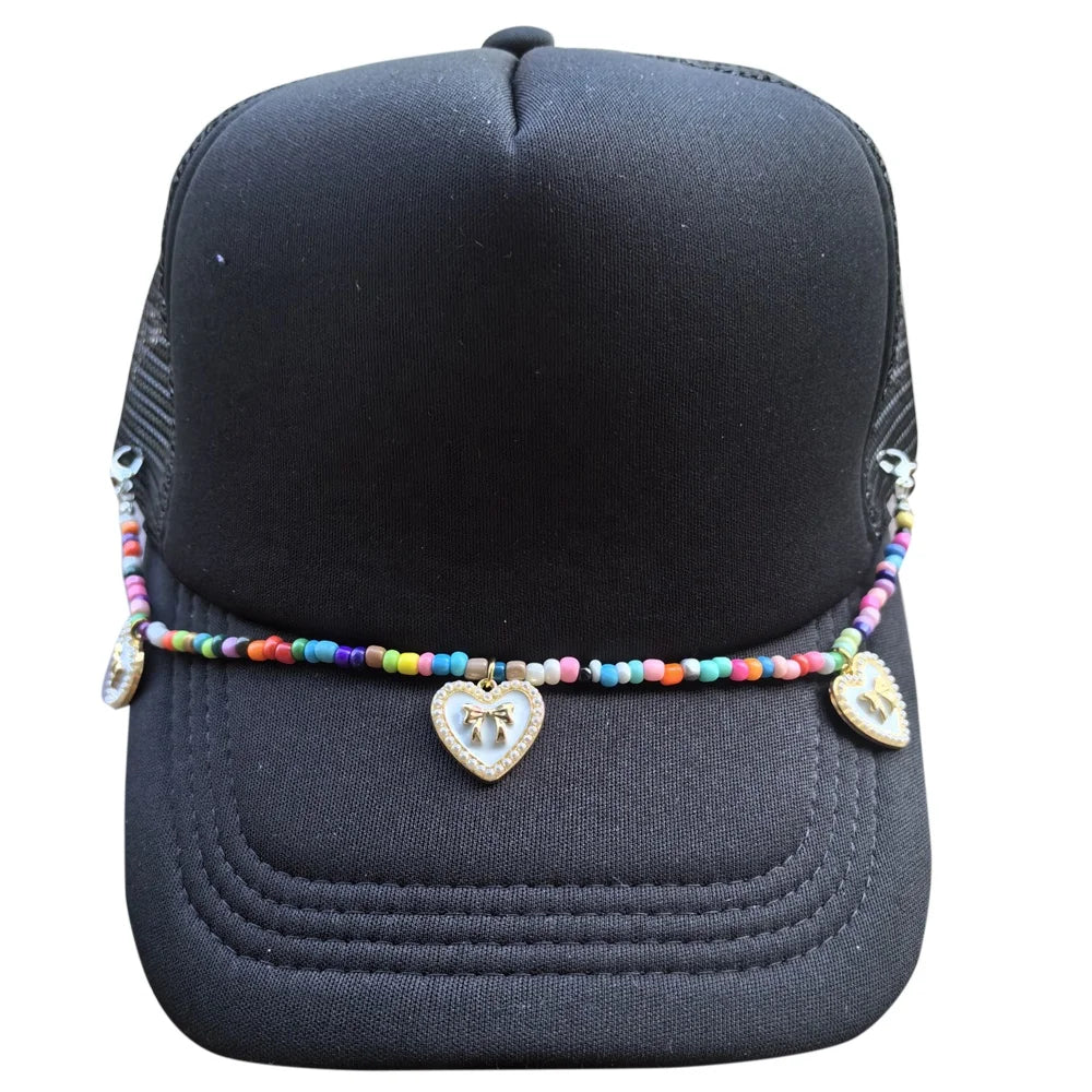 Custom Summer New Arrival Cap Chain Jewelry Bead Trucker Hat Pearl Bow Bowknot Charm Accessory