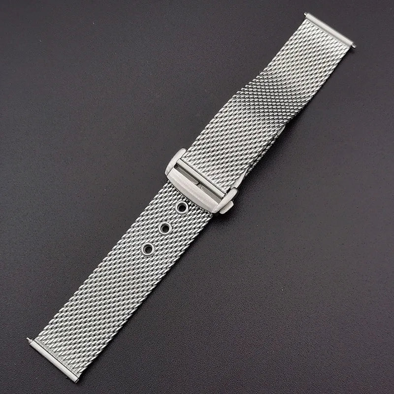 2023 New 20 22mm Full Salad Silk Haima 007 Folding Buckle Butterfly Buckle Stainless Steel Mesh Band Watch Band