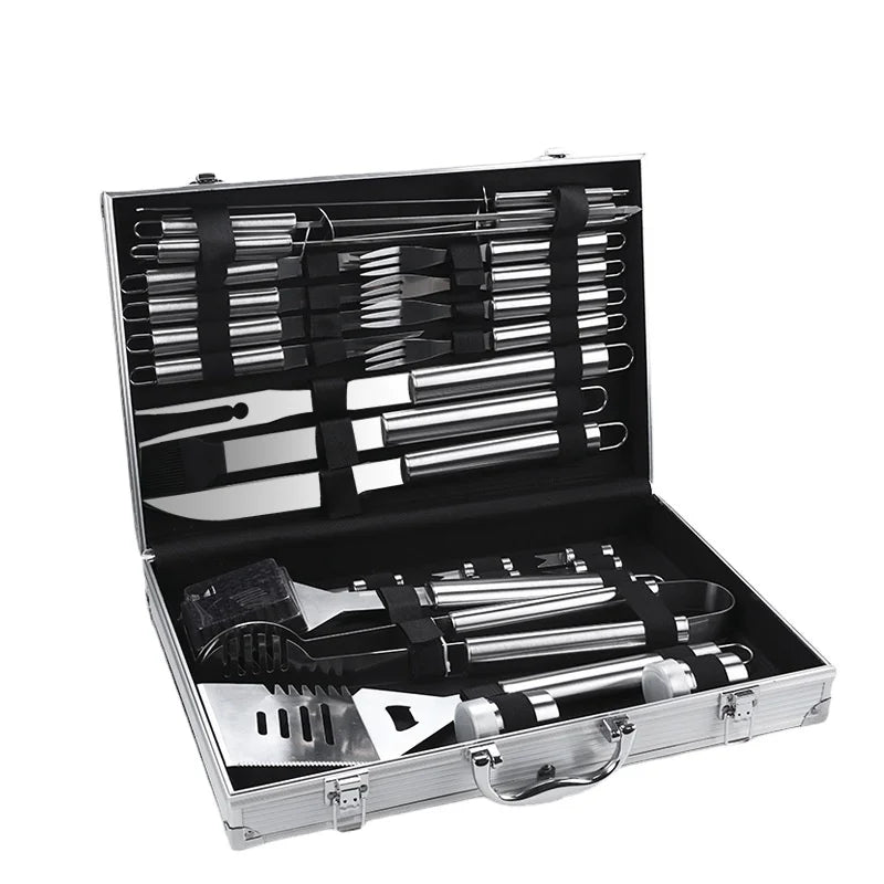 Stainless Steel Barbecue Tool Set with Aluminum case Outdoor Camping(3pcs/5pcs/10pcs/18pcs/26pcs)