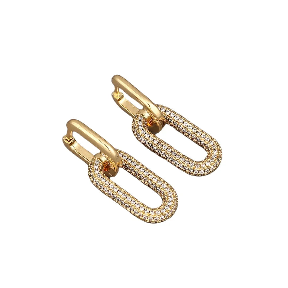 Wholesale Accessories Women Permanent Jewelry Brass 14k Gold Plated Chunky Cubic Zirconia Huggie Hoop Earrings