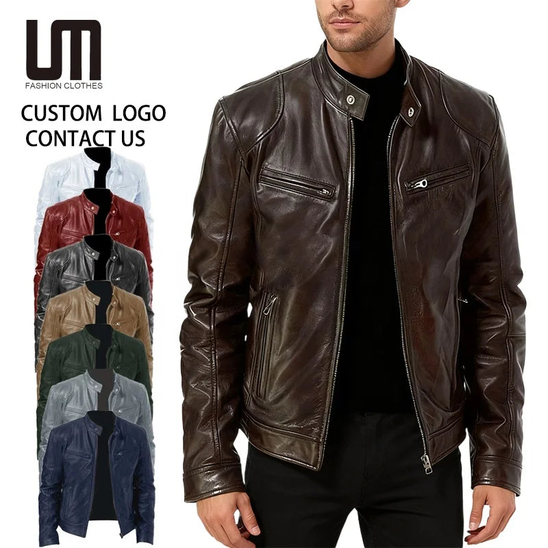 Custom Logo Wholesale Autumn Winter Mens Warm Windbreaker Faux PU Leather Coat Plus Size 4xl 5xl Motorcycle Jackets MegaBDM