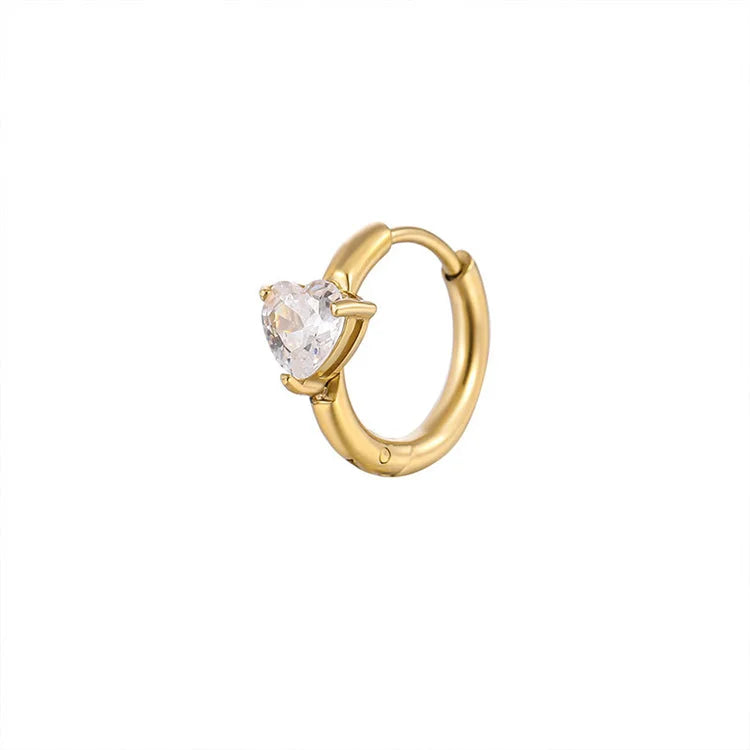 Dainty Stainless Steel Heart Zircon Charm Earring 18k Gold Plated Hoop Earrings