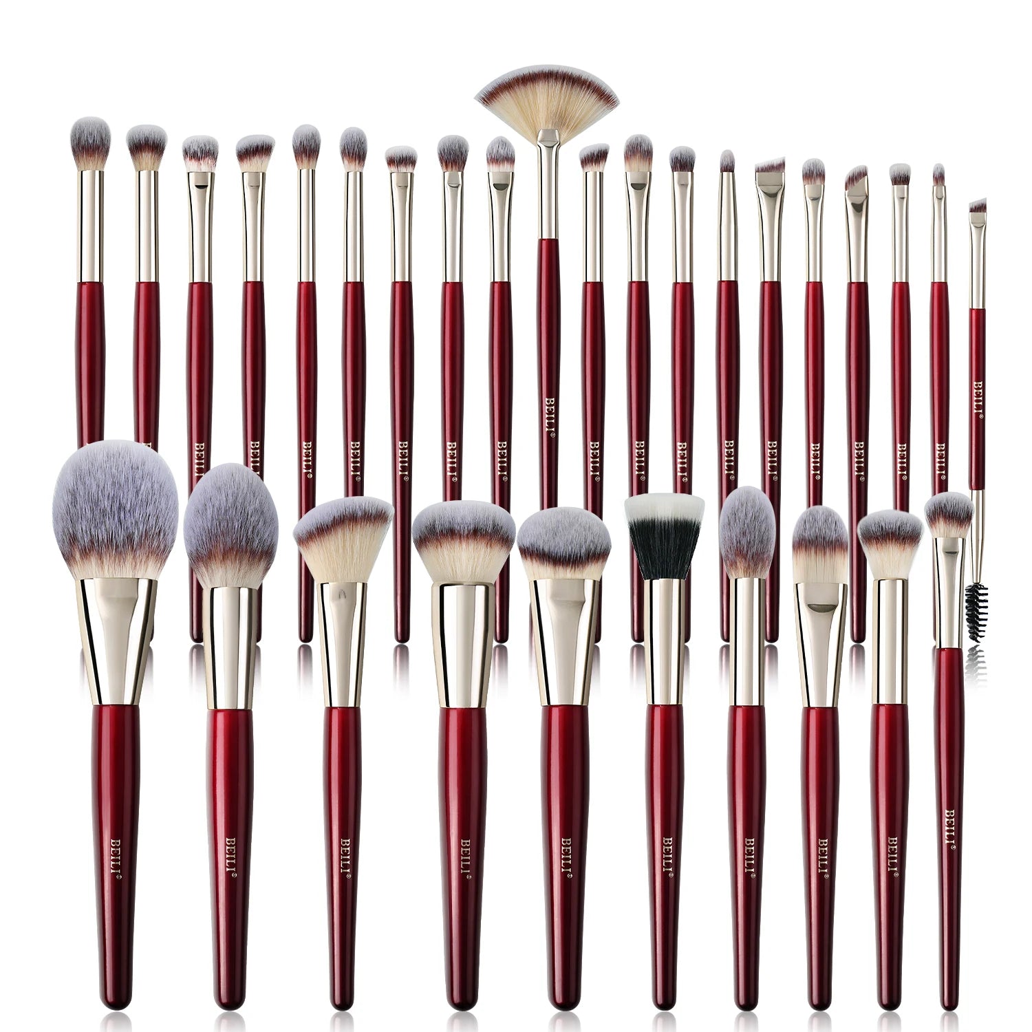 Professional Luxury Burgundy Red Makeup Brush Set 30pcs Vegan Synthetic Wood  Powder Foundation Blending Brushes Private Label