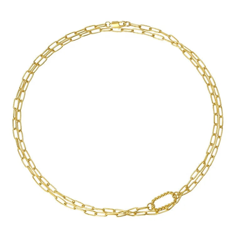 Latest 18K Gold Plated Stainless Steel Jewelry Twist Oval Buckle Long Chain Necklace P203162