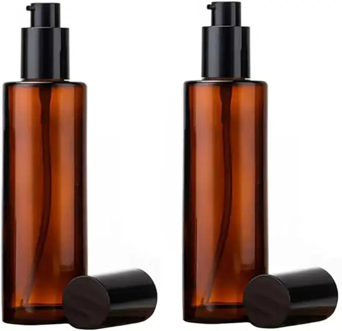 Custom 30ml 50ml Amber Glass Pump Bottles Flat Shoulder Refillable Spray for Skin Care Cream Essential Oil Perfume and Lotion