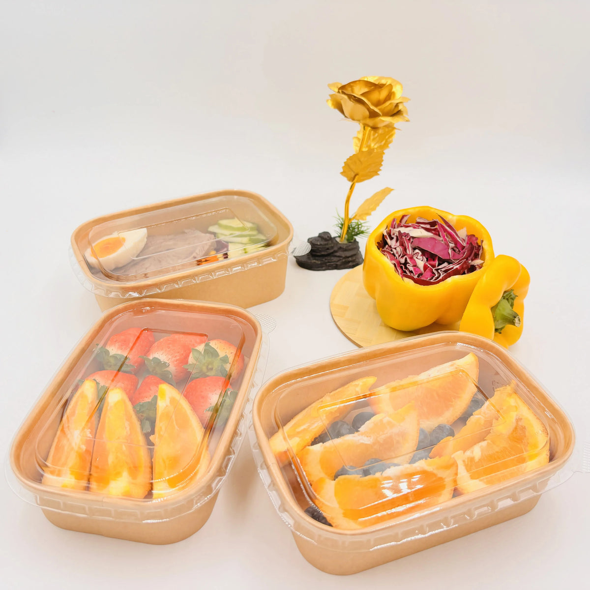 Eco-friendly Recyclable Kraft Paper Disposable Rigid Packaging Box Recycled Materials Matt Lamination Embossing for Takeaway