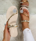 Summer New Large Size slippers Women's Outdoor Diamond slippers Green Rhinestone Flat Beach Sandals slippers Wholesale
