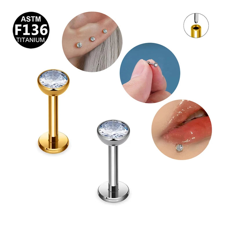 Getta Princess Cut Zircon Lip Ring ASTM-f136 Titanium Body Jewelry Piercing  Earring for Wedding Engagement Gift