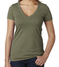 OEM Women's CVC Eco-Friendly Summer Deep V-Neck Short Sleeve T-Shirt 60% Viscose 40% Cotton Jersey Available Colors
