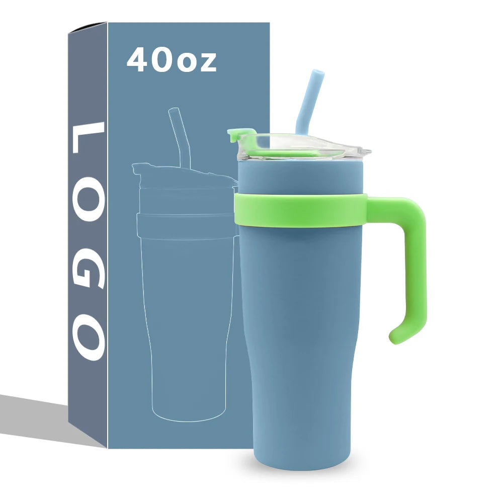 Custom 40oz Large Capacity Stainless Steel Laser Engraved Water Bottle Cup Coffee Car Tumbler With BPA Free Lid Handle and Straw