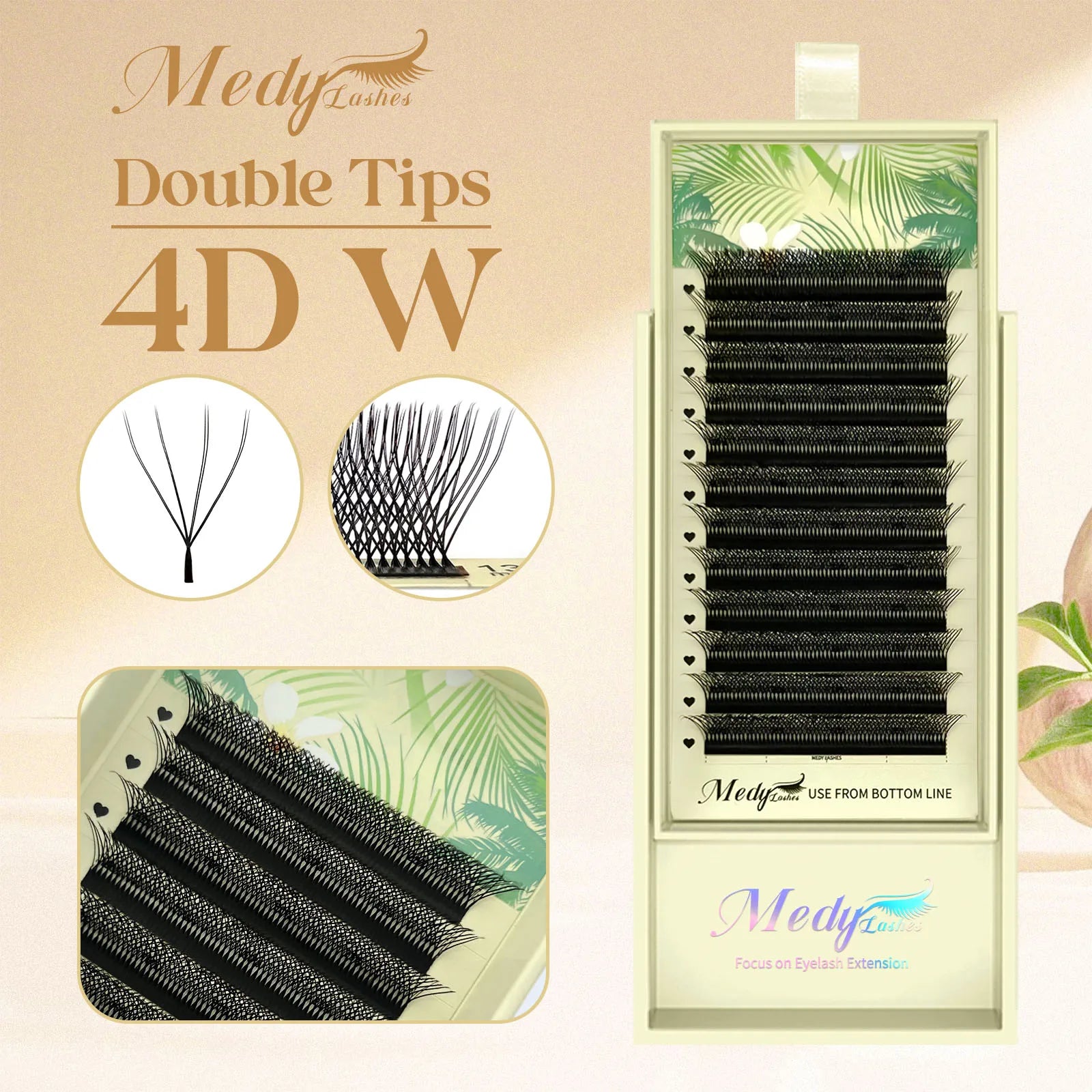 Medylashes Custom Black Double Yy Lash W Eyelash Extensions 3D 4D 5D Volume 0.07D 10Mm Fan W-Shaped Lash Premades Clover Lash