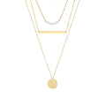 Gold Color Multilayer 3pcs/set Pearl Bar Round Pendant Layered Chain Stainless Steel Necklace Women