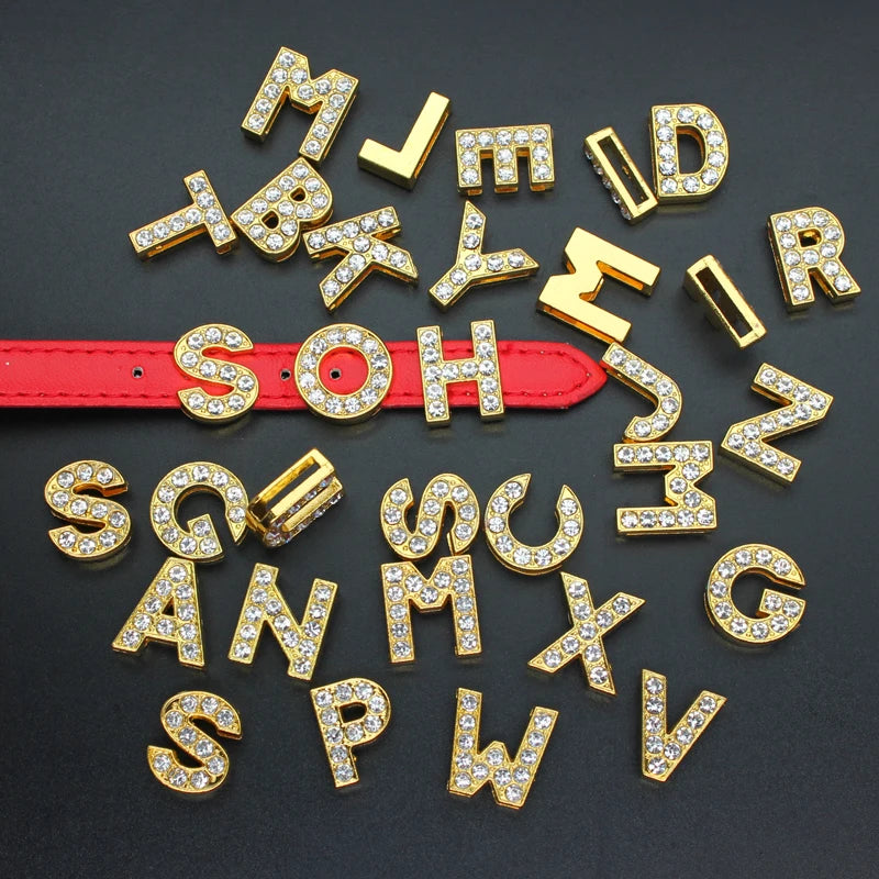 10mm Slide Letters Charms With Clear Rhinestone DIY Accessory Alphabet A-Z Slide Charms Paw Crown Heart Star