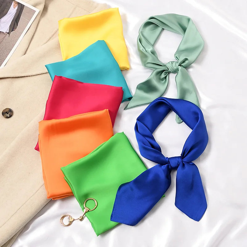 Hotsale Fashion Ladies Girls 70*70cm Hair Scarves Scrunchies Silk Head Wrap Solid Color Plain Silk Small square Neck Tie Scarves