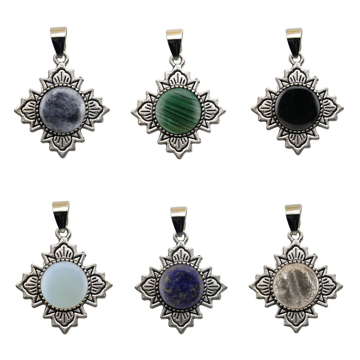 Natural Gem Four Leaf Vintage Alloy Base Pendant DIY Jewelry Making Natural Healing Gem Christmas Gift