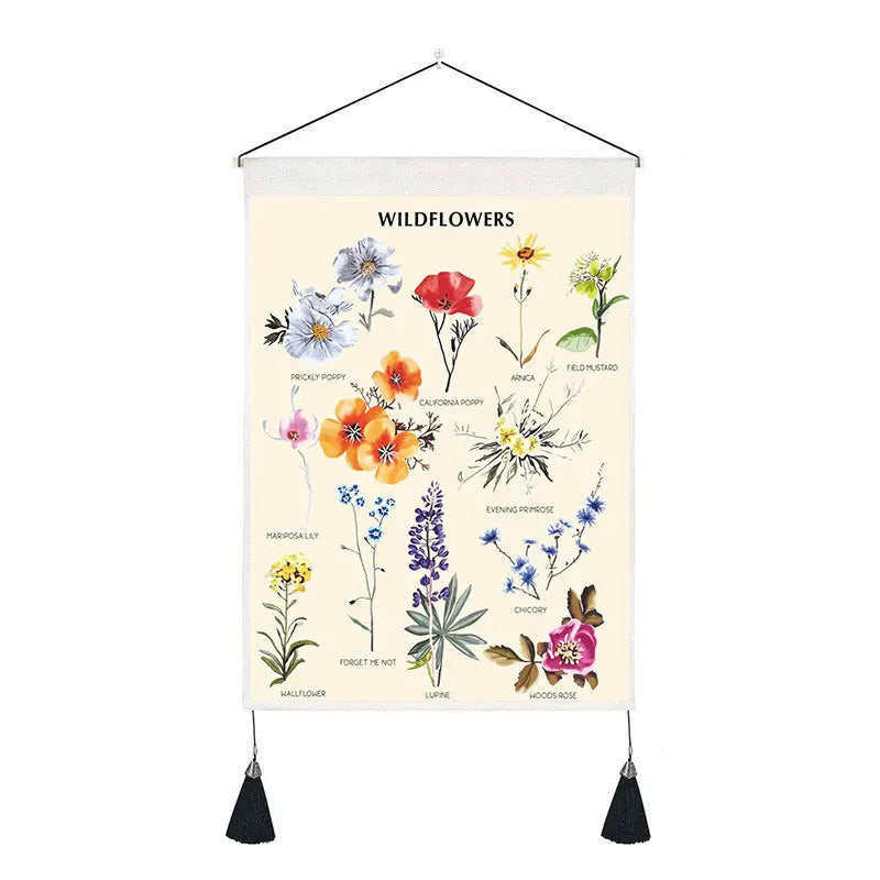 Colorful Flower Living Room Decorative Plant Retro Herbal Wildflower Wall Hanging Mandala Tapestry
