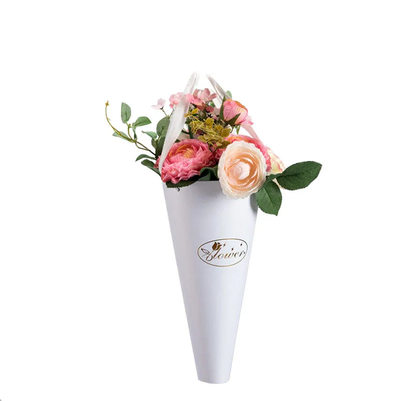 Korean Style Creative Folding Portable Round Bouquet Bag Ins Portable Rose Flower Bucket pink Flower Arrangement Hand Paper Bag