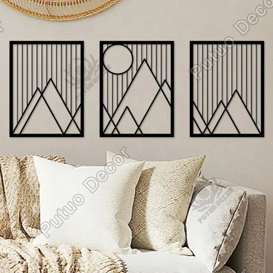 Putuo Decor Sunshine Black Minimalist Wooden Wall Art Mountain Modern Living Room Bedroom Home Decor