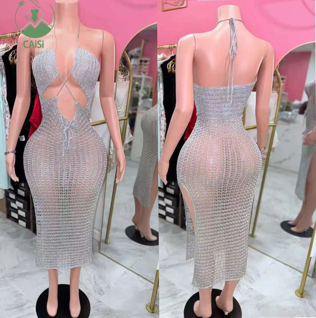 Sexy Party Maxi Dresses Summer Women's Clothing Fashion Sleeveless Halter Ladies Hollow Out Beach Long Dress for Women