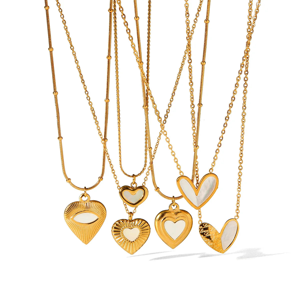 French Ins Style Stainless Steel 18K Gold Plated Classic Love White Shell Pendant Necklace Hypoallergenic Female Jewelry