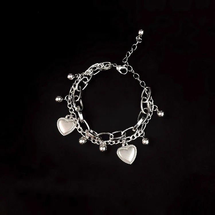 SSeeSY Pulsera Custom Heart Charm Cuban Link Chain Cross Bracelet Double Layers Jesus Silver Plated Bracelet Valentines Day Gift