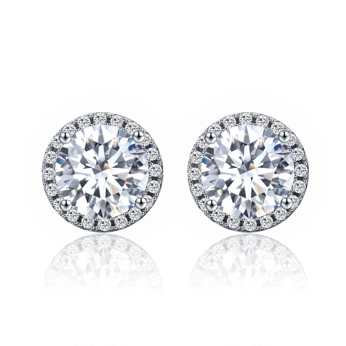 925 Sterling Silver 4 Carat Round Cut CZ Stud Earrings for Women Halo Bridal Bridesmaid Wedding Fashion Jewelry Gift SCE358