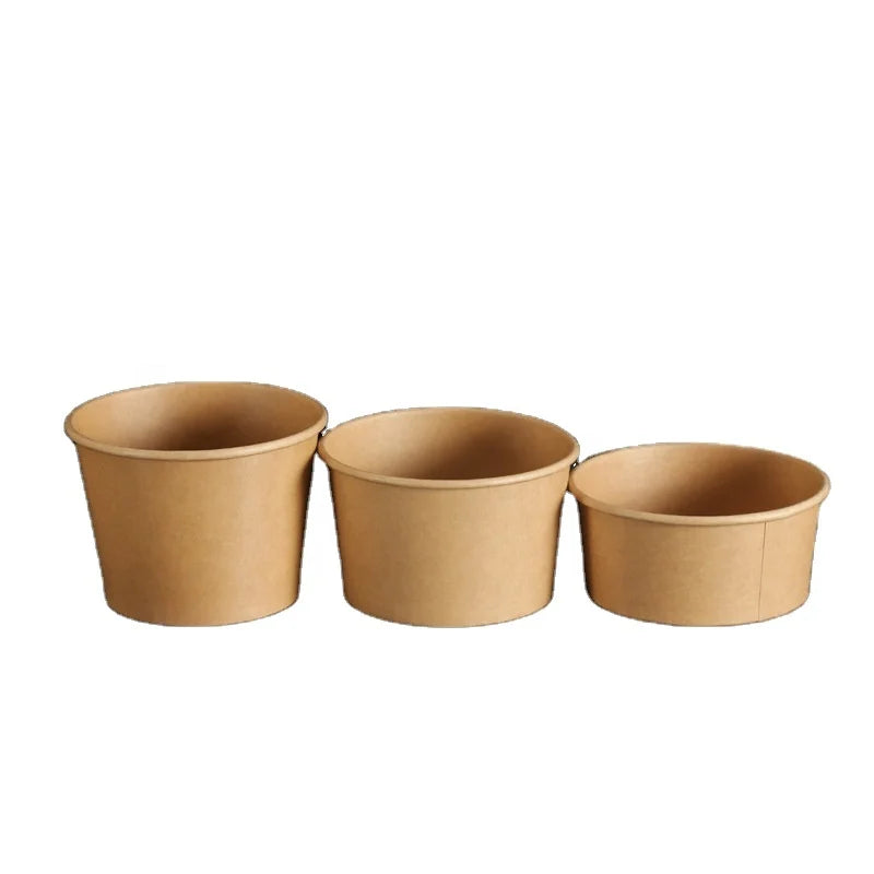 Lvsheng Disposable Custom Printing Food Packing Box Container Rice Salad Bowls Kraft Paper Bowl with Lid
