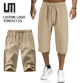 Custom Logo Men's Summer Beach Shorts Sporty 3/4 Length Casual Jogging Pants with Drawstring Solid Cargo Pattern