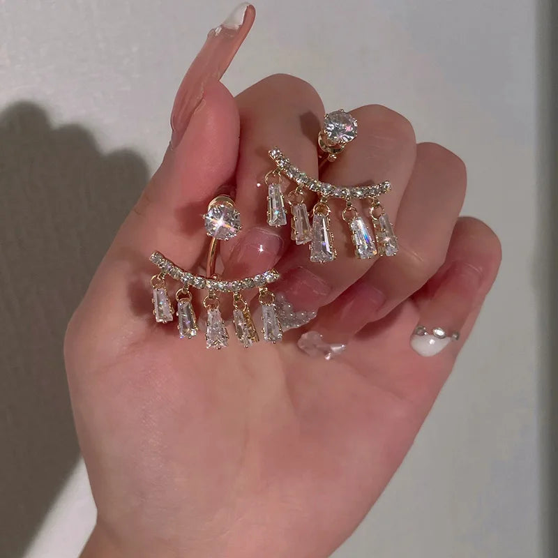 Wholesale 2022 Korean Fashion Zircon Petal Stud Earrings Gold Plated Women Jewelry Diamond Tassel Ear Ring