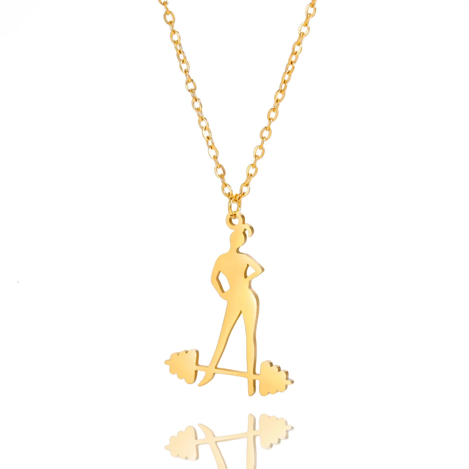 Stainless Steel 18K Gold Plated Geometric Choker Sport Weightlifting Necklace Jewelry for Wedding & Anniversary Gift