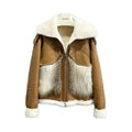 2025 Women's Double Face Fur Shearling Coats Waterproof Cropped Leather Jacket with Button Decoration