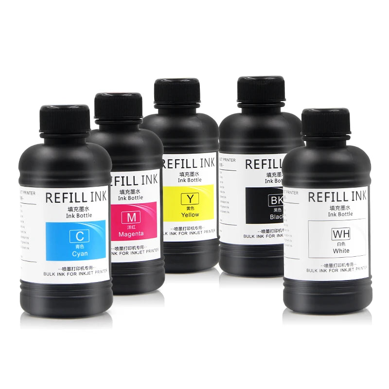 Ocbestjet 7-Color 250ML/Bottle LED Hard UV Ink Premium Oil-Based Ink for Epson DX5 DX6 XP600 Digital Printer Compatible MSDS