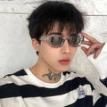 UNOC 2026 Vintage Retro Sunglasses Small Rectangle Frame Punk Style Eyewear Shades for Men Women Blue Yellow Red White Frames
