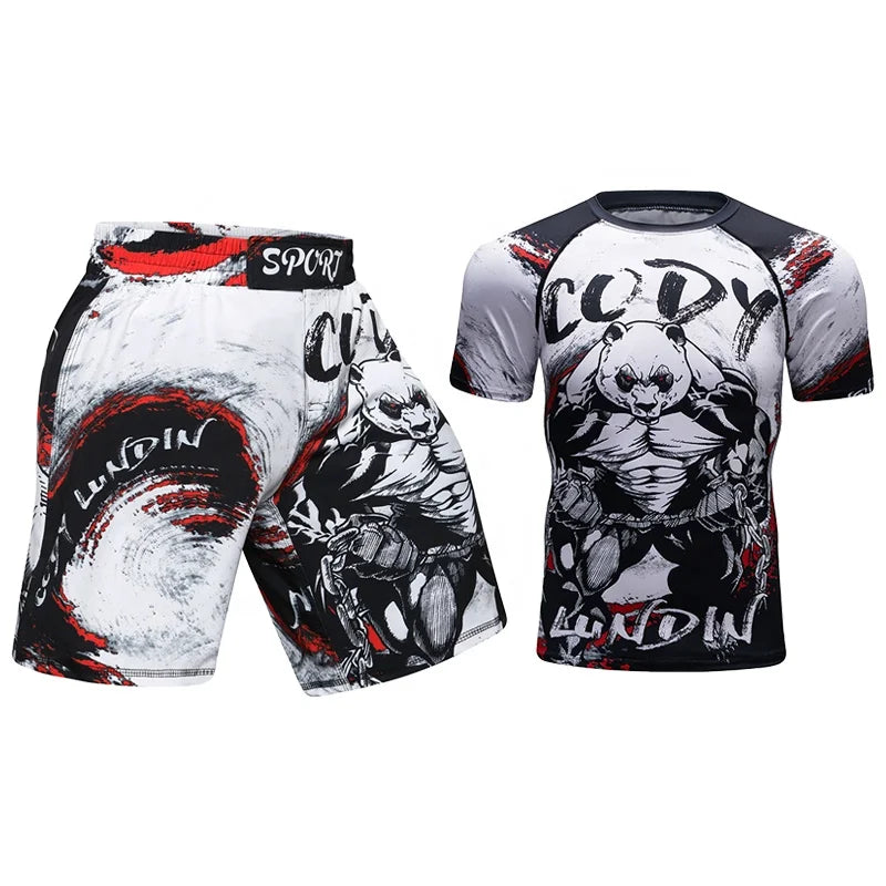 New Men Boxing Set Compression Jersey Shorts 3D Orangutan Print Rashguard Kickboxing Tight T-shirts Muay Thai MMA Fightwear