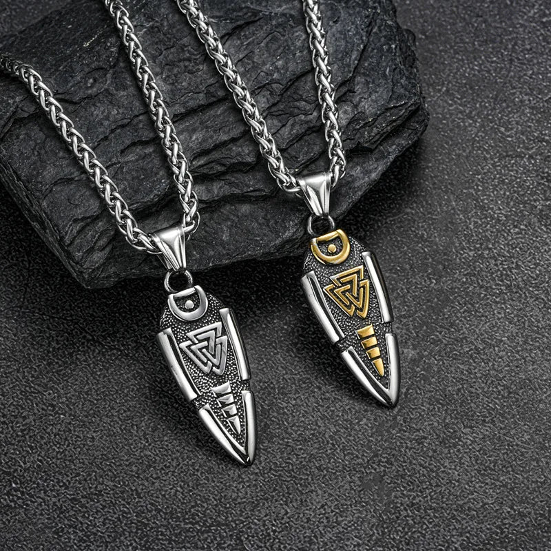 316L Stainless Steel Viking Spear Pendant Necklace Biker Party Jewelry Necklace Viking Arrow Pendant Triangle Rune Necklace