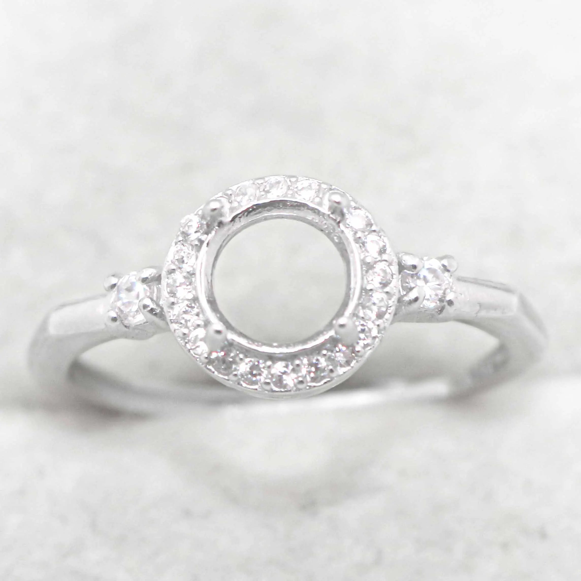 Sterling Silver 5mm/6mm/8mm Semi Mount Ring Frame Empty Blank Support Claws Setting S925 Base Without Center Stone for Inlay DIY