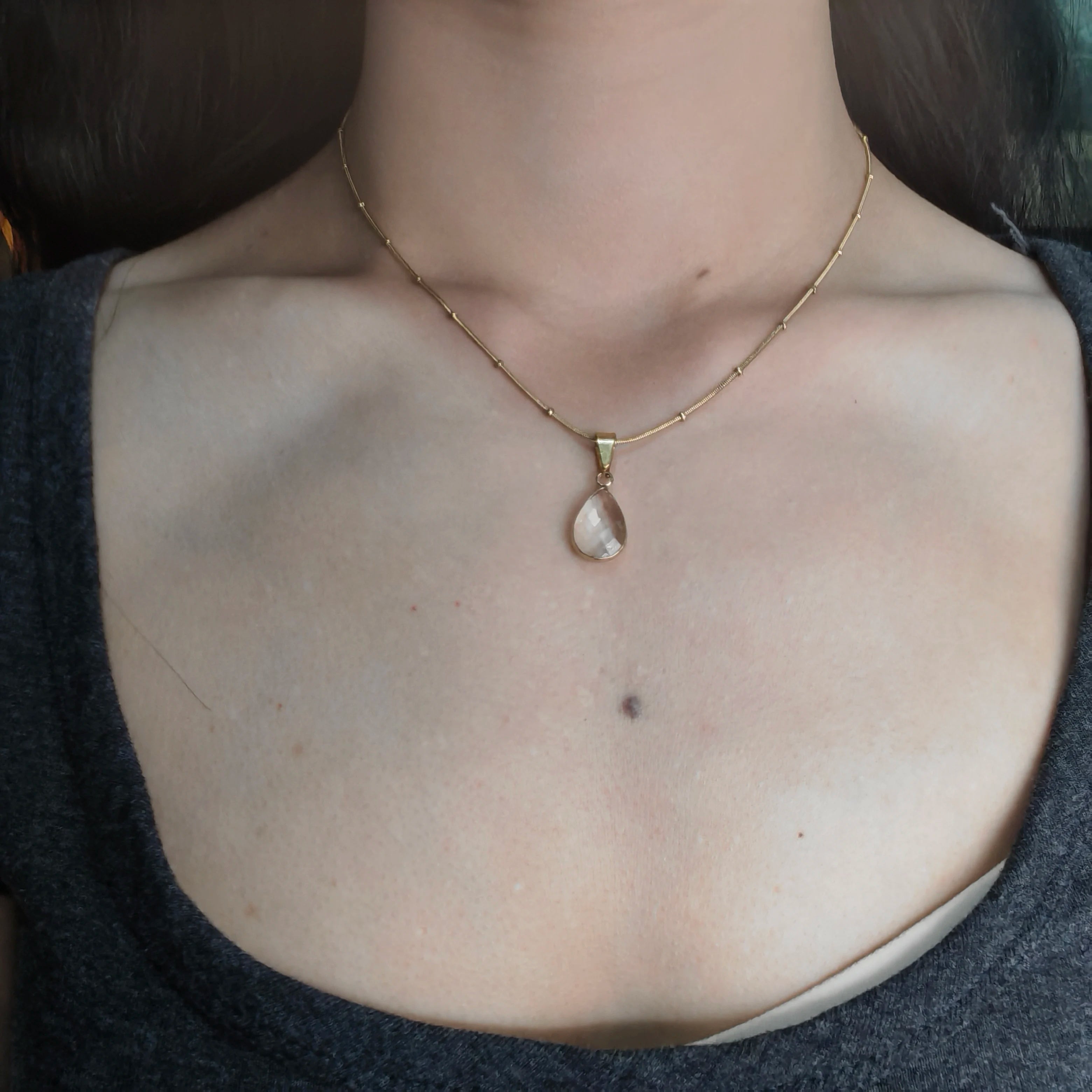 316l Stainless Steel Chain Crystal Water Droplet Pendant Necklace Tarnish Free Jewelry