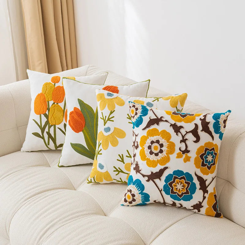 Towel Embroidered Blossoms Pillowcase Simple Home Living Room Sofa Decoration Cushion Cover Drifting Window Daisy Pillow Cover