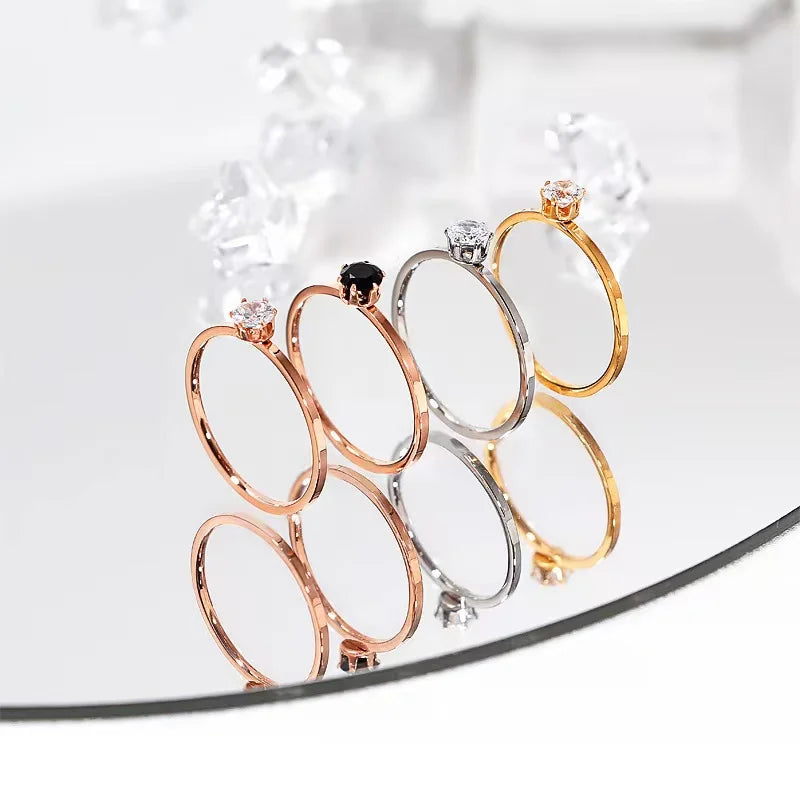 Wholesale 18k Gold Plated Stainless Steel Rings Hypoallergenic Crystal Rings Exquisite High Quality Rings for Women and Kid