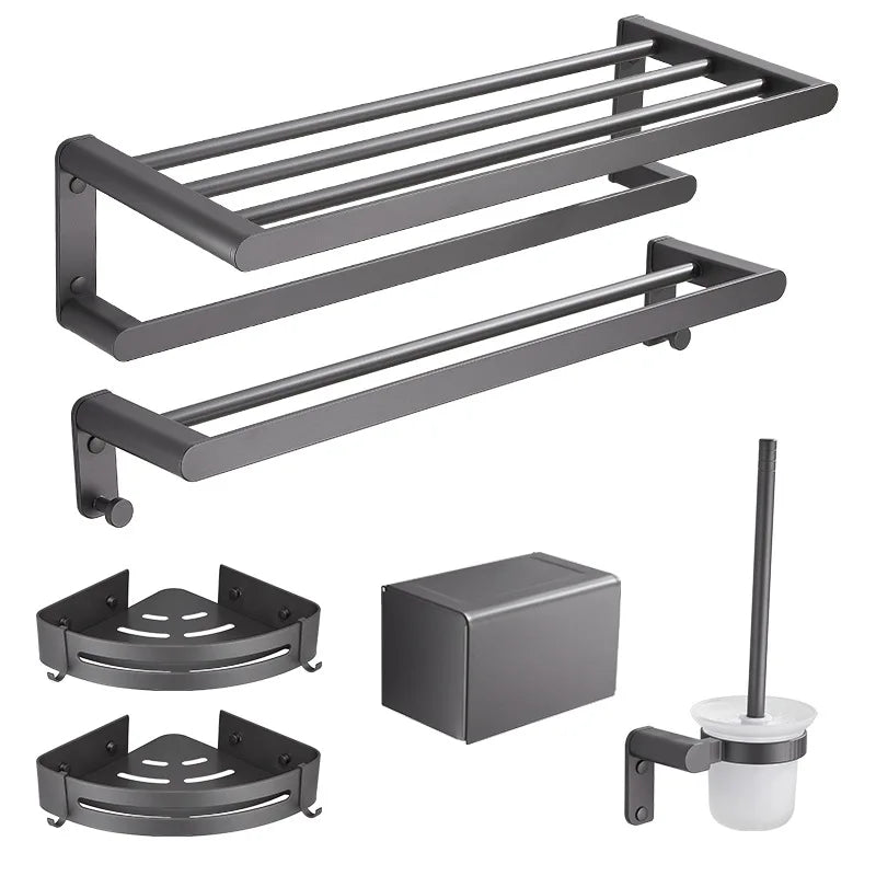 Bathroom Accessories Set Aluminum Hardware Set Hardware Matte Gray Six Pieces Toilet Bathroom Set Accessories