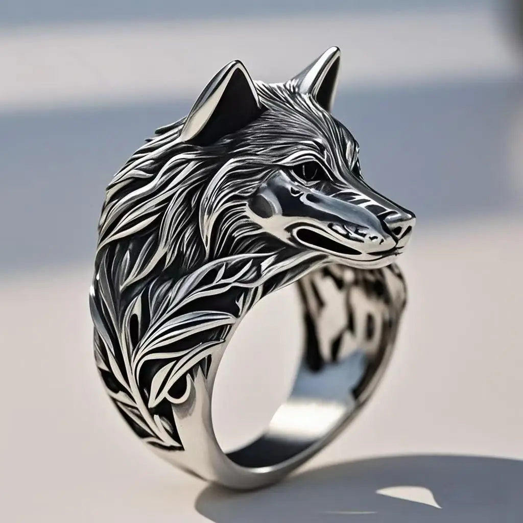 Retro Man Jewelry Wolf Head Opened Rings Personality Hip Hop Vintage Wolf Head Trendy Man Rings Gift Anillo Colgante Masculino